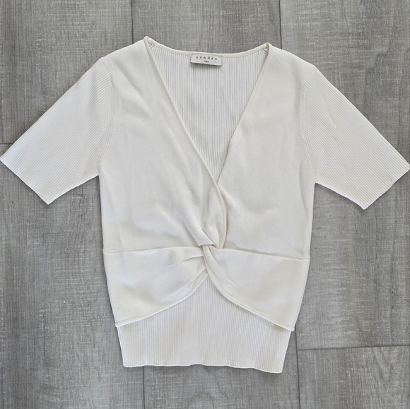 Sandro | Serena Ribbed Knit Top in White, size 2 - Picture 2 of 8